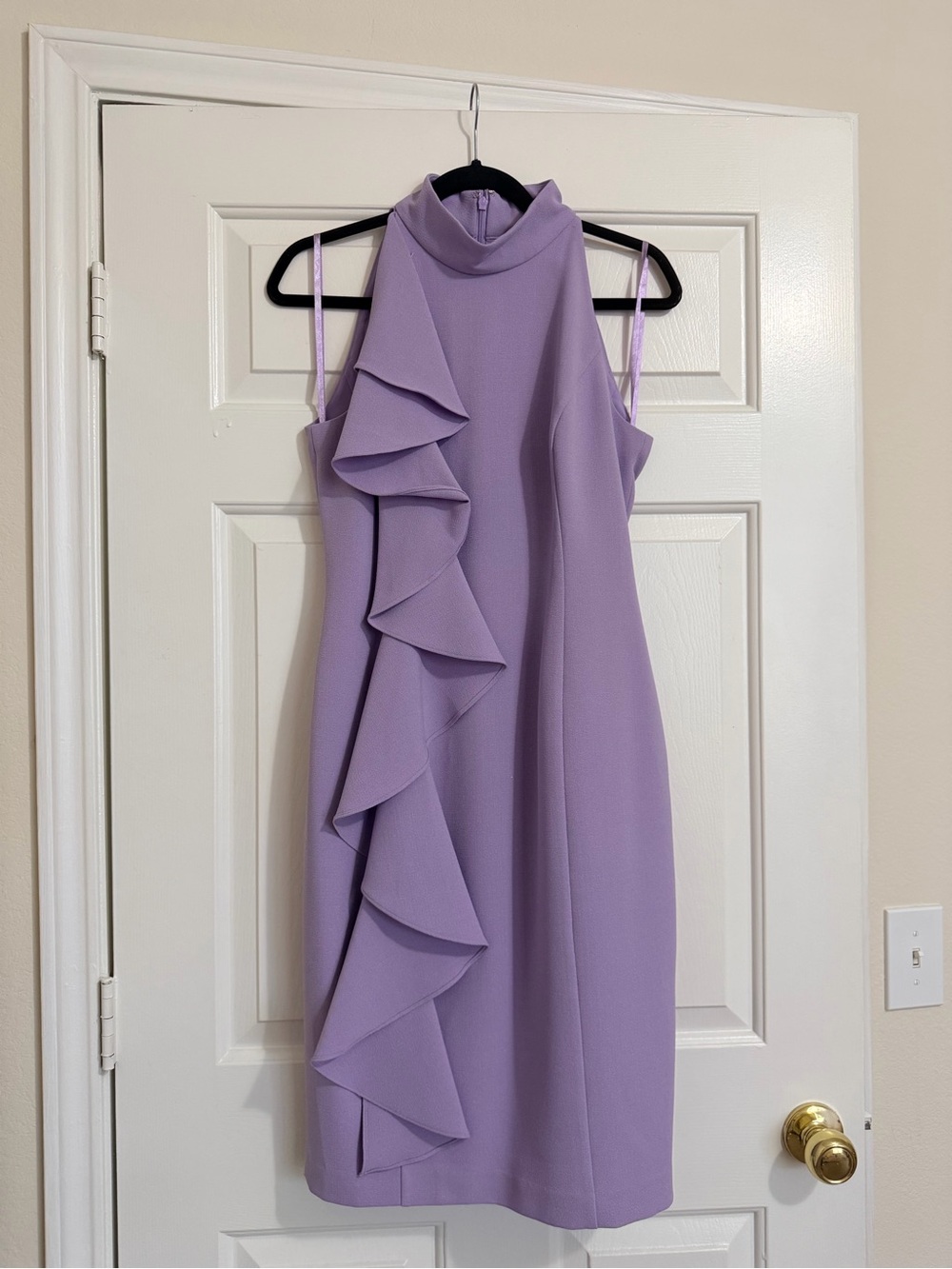 Eliza J Lavender Halter Midi Dress with Cascading Ruffle